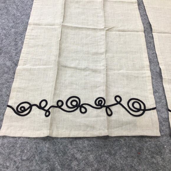 Koko Company Linen Guest‎ Towels Set of 2 Black Embroidered 16x30 Hand Wash - Picture 3 of 11